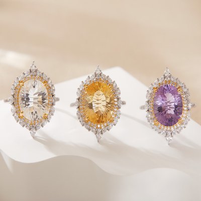 S925 Sterling Silver 18K Gold Plated Natural Gemstone Large Carat Ring S925 Sterling Silver 18K Gold Plated Natural Gemstone Large Carat Ring